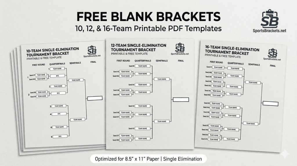 Blank Tournament Brackets: Printable 10, 12, and 16-Team PDF Templates