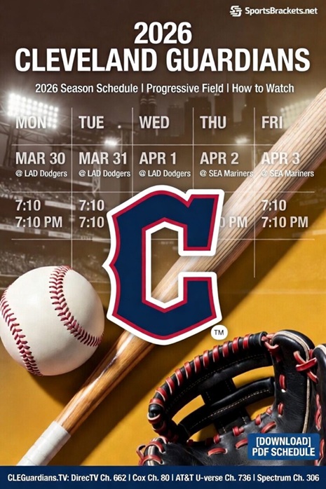 Schema Cleveland Guardians 2026: resultaten, tv-gids en afdrukbare pdf