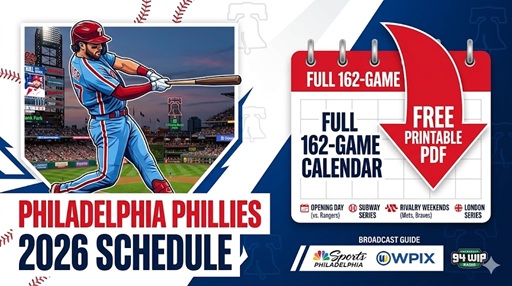 Schema Philadelphia Phillies 2026: afdrukbare pdf, tv-kanalen en belangrijke data