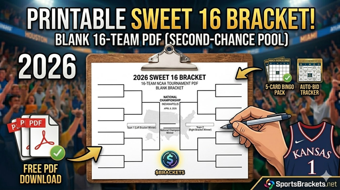 Printable Sweet 16 Bracket: Blank 16-Team NCAA Tournament PDF – Sports Brackets