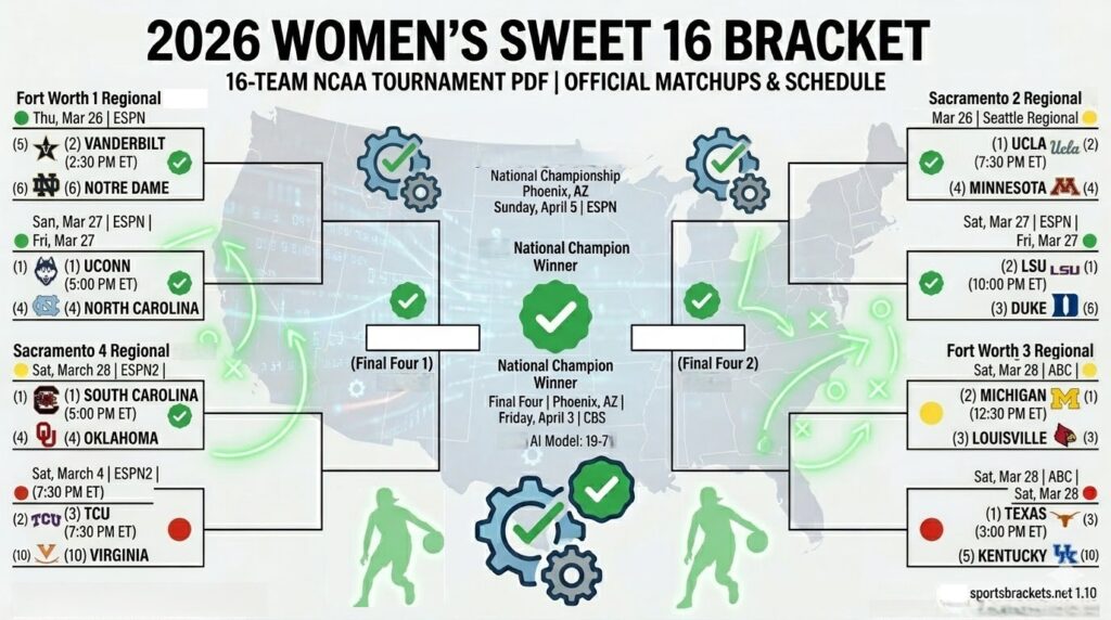 2026 Women’s Sweet 16 Printable Bracket: Official Schedule, TV, and PDF – Sports Brackets