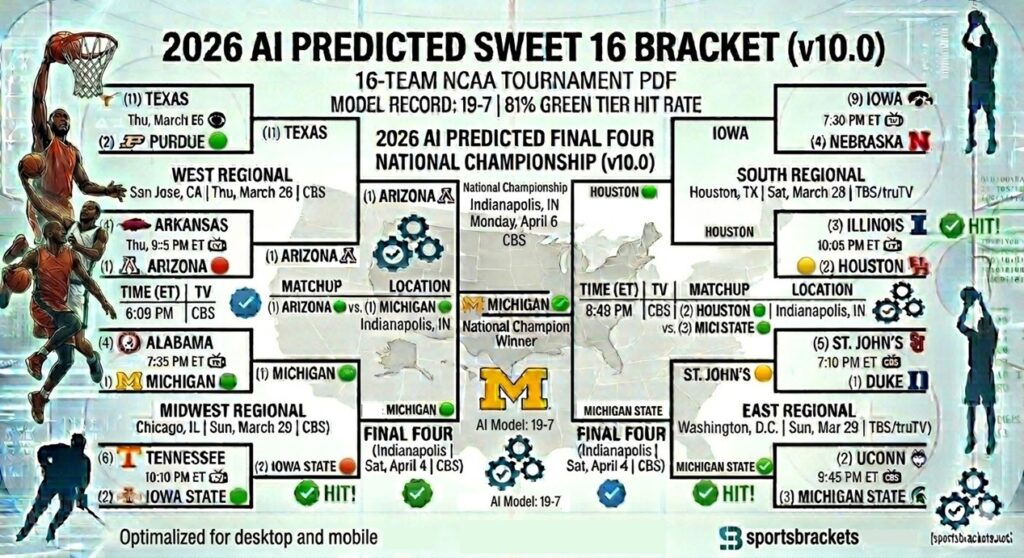 2026 AI Sweet 16 Bracket: Predicting the Path to Indy (19-7 Model Record) – Sports Brackets