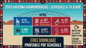 Read more about the article 2026 Arizona Diamondbacks Schedule: Results, TV Guide, and Printable PDF
