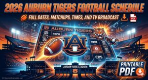 Read more about the article 2026 Auburn Football Schedule, Printable PDF with TV Schedule