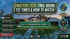 Read more about the article 2026 Masters Final Round Tee Times: Sunday Pairings, Leaderboard, and How to Watch
