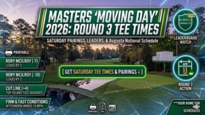 Read more about the article 2026 Masters Round 3 Tee Times: Saturday Pairings, Leaders, and Moving Day Schedule
