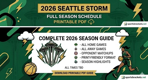 2026 WNBA Seattle Storm-schema, afdrukbare PDF met tv-schema