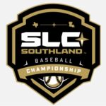 Southland Baseball Championship logo on a black and gold shield with a baseball at the bottom and SLC lettering at the top.