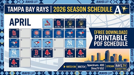 2026 Tampa Bay Rays Schedule: Results, TV Guide, and Printable PDF – Sports Brackets