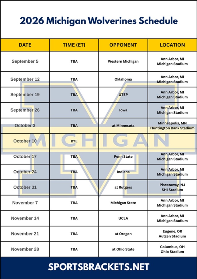Printable 2026 Michigan Football Schedule