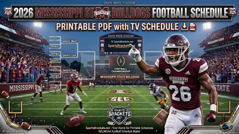 2026 Mississippi State Football Schedule, Printable PDF with TV