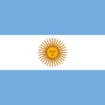 Flag of Argentina: light blue–white–light blue horizontal bands with the Sun of May centered in the white band.
