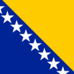 Flag of Bosnia and Herzegovina: blue field with a diagonal yellow triangle and a row of white stars along the diagonal edge.