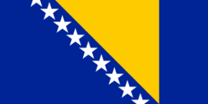 Flag of Bosnia and Herzegovina: blue field with a diagonal yellow triangle and a row of white stars along the diagonal edge.