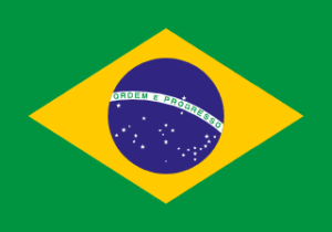 Flag of Brazil: green field with yellow diamond and blue globe of stars and the banner 'Ordem e Progresso'.
