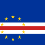 Flag of Cape Verde: blue field with a white and red horizontal band near the center and a circle of yellow stars toward the hoist.