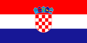 Flag of Croatia: red, white, and blue horizontal stripes with the Croatian coat of arms centered in the middle.