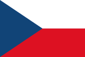 Flag of the Czech Republic: white on top, red on bottom, blue triangle at the hoist.