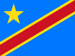 Flag of the Democratic Republic of the Congo: blue field with a yellow star and a diagonal red stripe bordered in yellow.