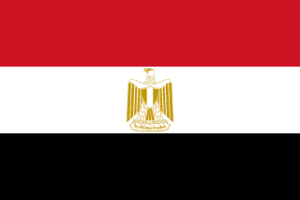 Flag of Egypt: horizontal red, white, and black stripes with the golden Eagle of Saladin centered.