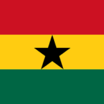 Flag of Ghana: three horizontal stripes red, gold, green with a black five-pointed star in the center of the gold stripe.