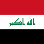 Flag of Iraq with red, white, and black horizontal stripes and green Arabic text 'Allahu Akbar' in the center.