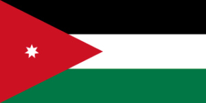 Flag of Jordan: black, white, and green horizontal stripes with a red chevron containing a white star.