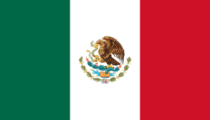Flag of Mexico with green, white, and red vertical stripes; the central white stripe bears the national coat of arms.