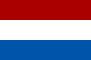 Flag of the Netherlands: three horizontal stripes red (top), white (center), and blue (bottom).