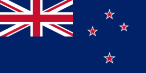 Flag of New Zealand: blue field with Union Jack in the canton and four red stars with white borders on the right side of the flag.