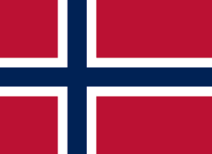 Flag of Norway: red field with a blue cross outlined in white.