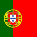 Flag of Portugal: green left half, red right half, centered gold armillary sphere with the national coat of arms.
