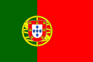 Flag of Portugal: green left half, red right half, centered gold armillary sphere with the national coat of arms.