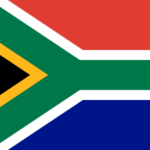 Flag of South Africa with a green Y-shaped band bordered in white and gold, black triangle at the hoist, red on top and blue on bottom.