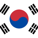 Flag of South Korea: white field with a red and blue Taegeuk in the center and four black trigrams at the corners.