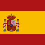 Flag of Spain: red top and bottom stripes with a central yellow band and the national coat of arms near the hoist side of the yellow band.
