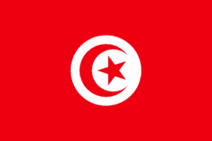 Flag of Tunisia: red field with a white circle containing a red crescent and star