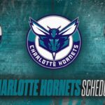 Center logo: Charlotte Hornets emblem on teal background with mirrored hornets on sides and 'Charlotte Hornets Schedule' text at bottom.