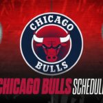 Chicago Bulls logo centered on a red-to-black gradient background with the words 'CHICAGO BULLS SCHEDULE' below.