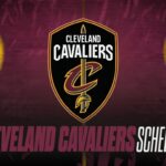 Cleveland Cavaliers logo centered on a maroon banner with 'CLEVELAND CAVALIERS SCHEDULE' in bold pink letters at the bottom
