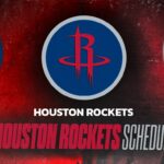 Houston Rockets logo with bold 'HOUSTON ROCKETS' text and 'Houston Rockets Schedule' graphic on a red background