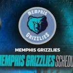 Memphis Grizzlies logo with team name and schedule text on a blue gradient background.