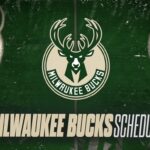 Milwaukee Bucks logo centered with circular emblem and 'Milwaukee Bucks Schedule' text across the bottom edge on a green background.