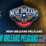 New Orleans Pelicans logo with teal 'NEW ORLEANS PELICANS SCHEDULE' text across a dark background.