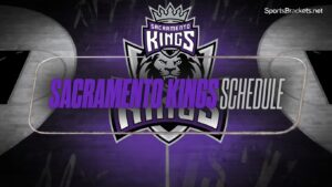 Sacramento Kings schedule graphic with team logo and bold purple text on a purple backdrop