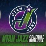 Utah Jazz schedule graphic with the logo center and bold green 'UTAH JAZZ SCHEDULE' text beneath on a green gradient background.