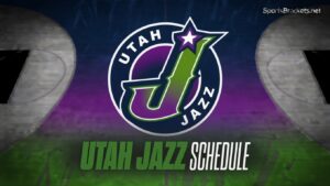 Utah Jazz schedule graphic with the logo center and bold green 'UTAH JAZZ SCHEDULE' text beneath on a green gradient background.