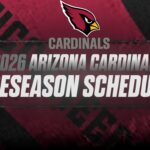 Cardinals 2026 preseason schedule banner with team logo on a red-black backdrop