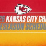 Graphic banner announcing the 2026 Kansas City Chiefs preseason schedule with the team logo on a red-to-yellow gradient background