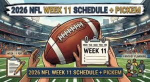 Read more about the article 2026 NFL Week 11 Schedule: Printable Pickem Sheet, Matchups, and TV Guide